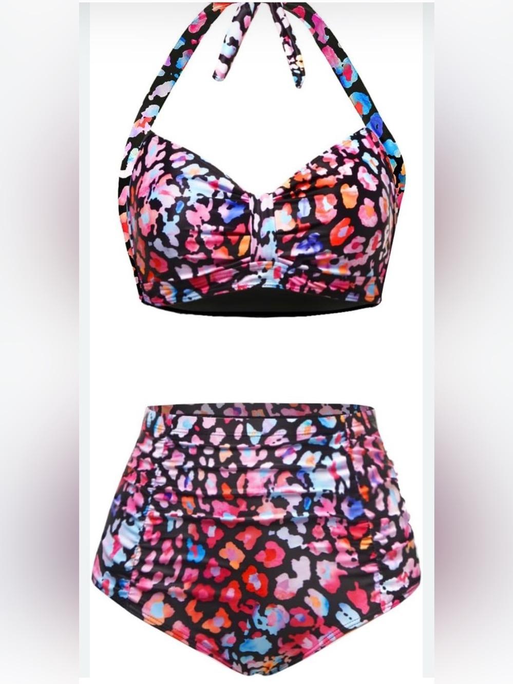 Holipick Two Piece Womens Bikini Size L Multicolor Animal Print Halter <<335>>